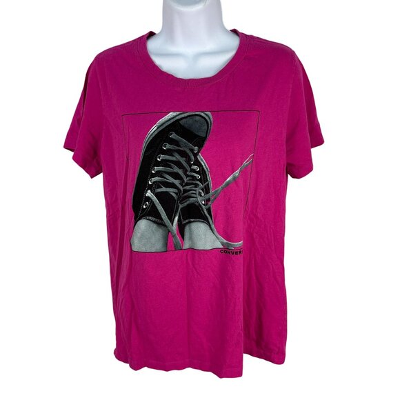 Converse Classic Fit Size XL Pink T-Shirt With Black Sneaker Graphic - Picture 1 of 6